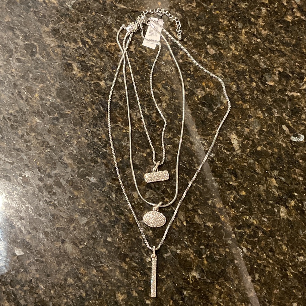 White House Black Market NEW Silver Layered Necklace
